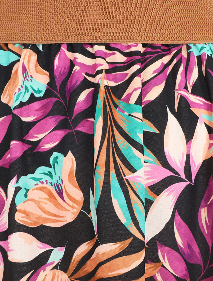 Jupe à taille haute style corset imprimé tropical - Noir - 3