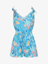 Combishort imprimé fleurs à taille élastiquée - Bleu ciel - 1