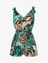 Combishort imprimé fleurs tropicales à taille élastiquée - Noir - 1