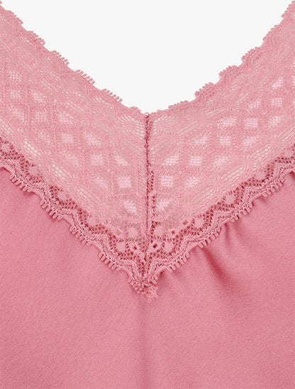 Caraco satiné à dos nageur et dentelle - Vieux rose - 3