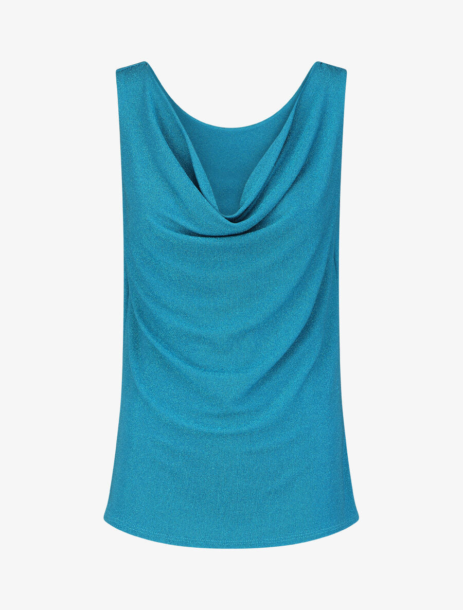 Top droit irisé sans manches col bénitier - Bleu - 1