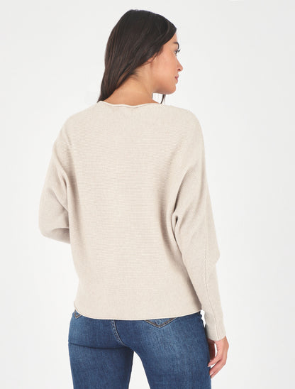 Pull chauve-souris uni - Beige - 5
