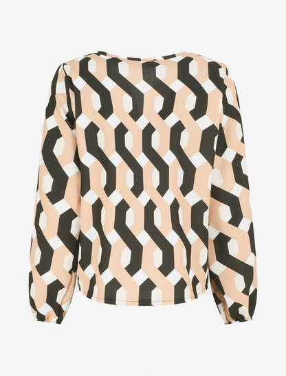 Blouse droite imprimé graphique - Beige - 2