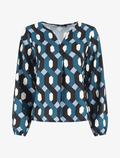 Blouse droite imprimé graphique - Bleu canard - 5