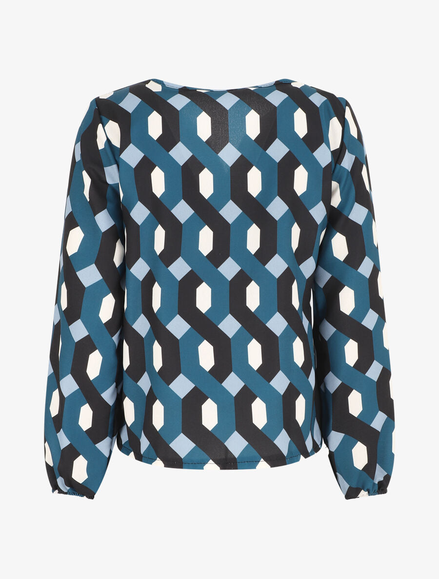 Blouse droite imprimé graphique - Bleu canard - 2