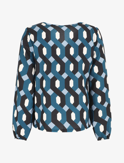 Blouse droite imprimé graphique - Bleu canard - 2