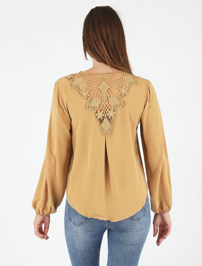 Top fluide dos en crochet - Camel - 5