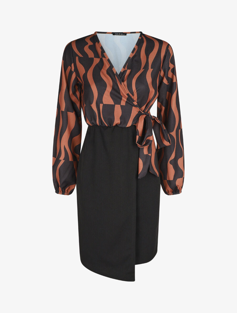 Robe portefeuille ajustée imprimé graphique - Marron - 1