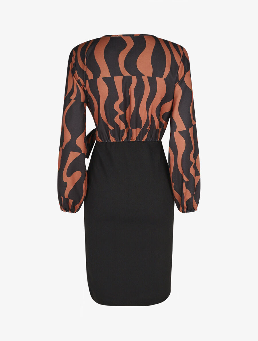Robe portefeuille ajustée imprimé graphique - Marron - 2