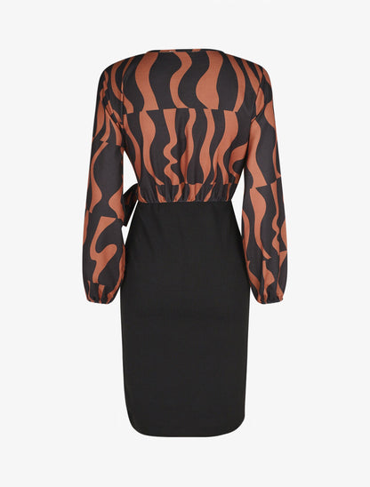 Robe portefeuille ajustée imprimé graphique - Marron - 2