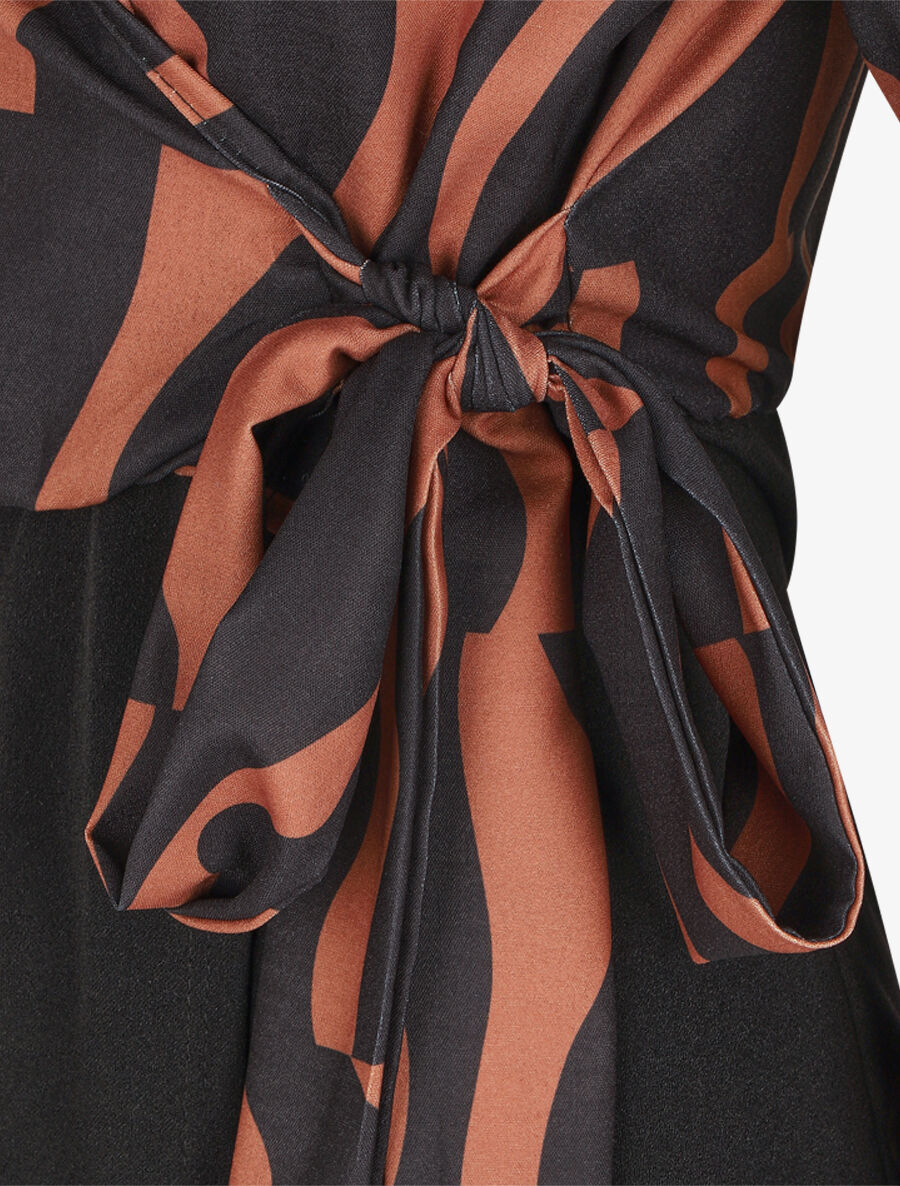 Robe portefeuille ajustée imprimé graphique - Marron - 3