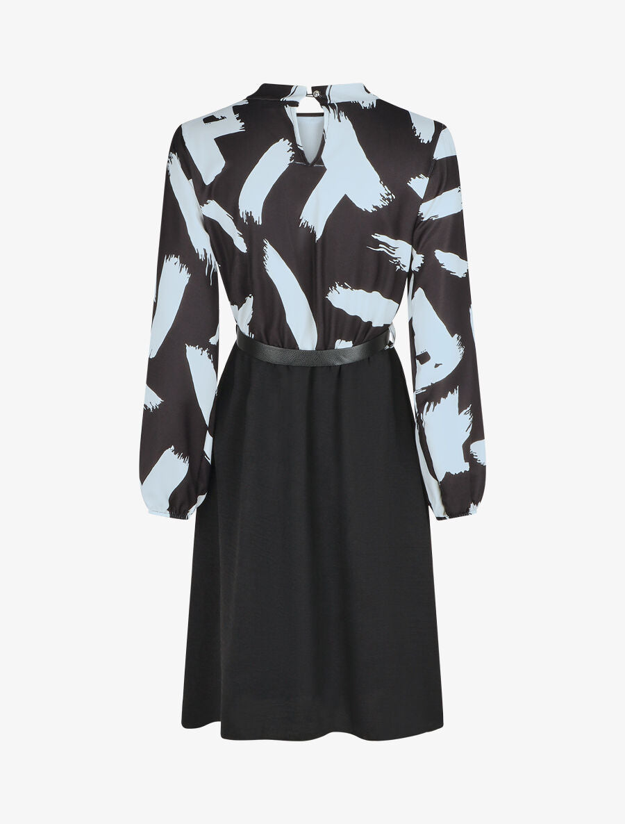 Robe évasée manches longues imprimé abstrait - Noir - 2