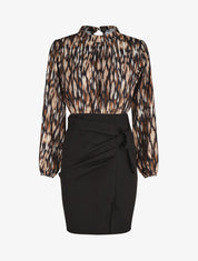 Robe courte ajustée à noeud et imprimé abstrait - Noir - 1