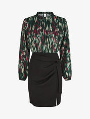 Robe courte ajustée à noeud et imprimé abstrait - Vert - 7