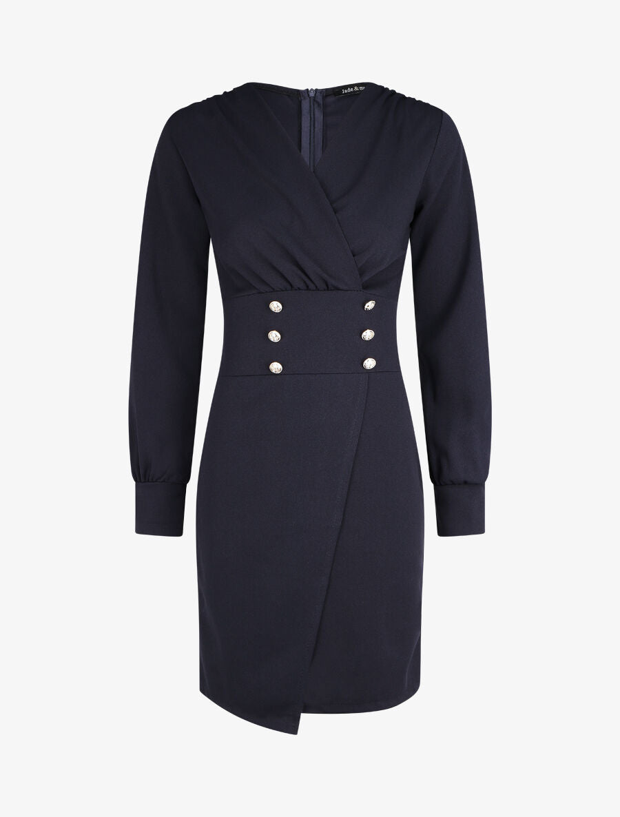 Robe courte ajustée à manches longues - Marine - 6