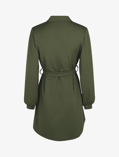 Robe chemise courte manches longues - Kaki - 2
