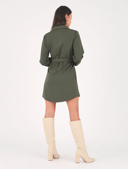 Robe chemise courte manches longues - Kaki - 5