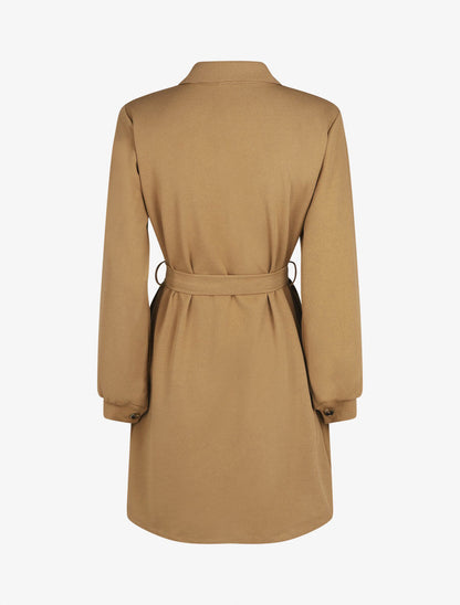 Robe chemise courte manches longues - Camel - 2