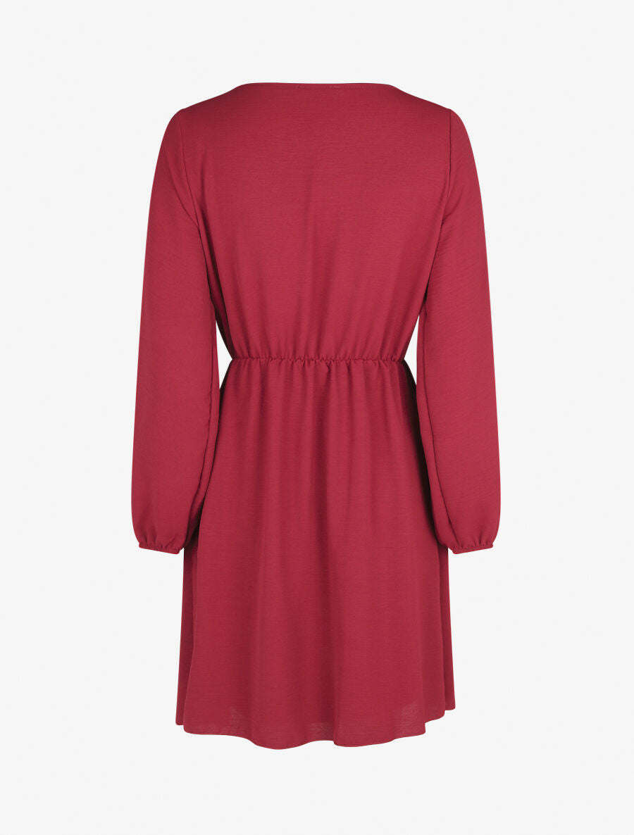 Robe courte évasée col à dentelle - Rouge - 2