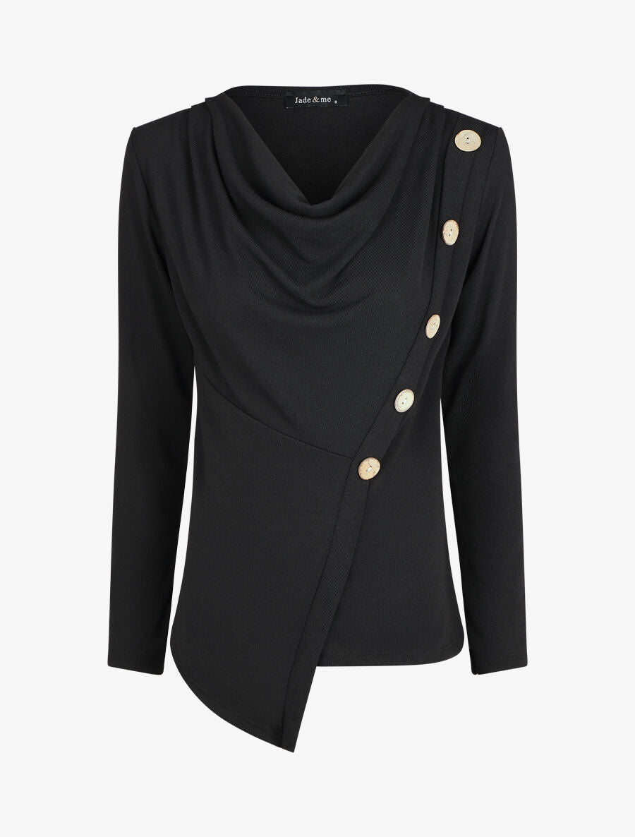 Top droit col bénitier et boutons - Noir - 1