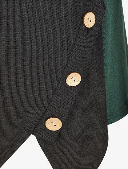 Pull droit bicolore à bords asymétrique - Vert foncé - 3