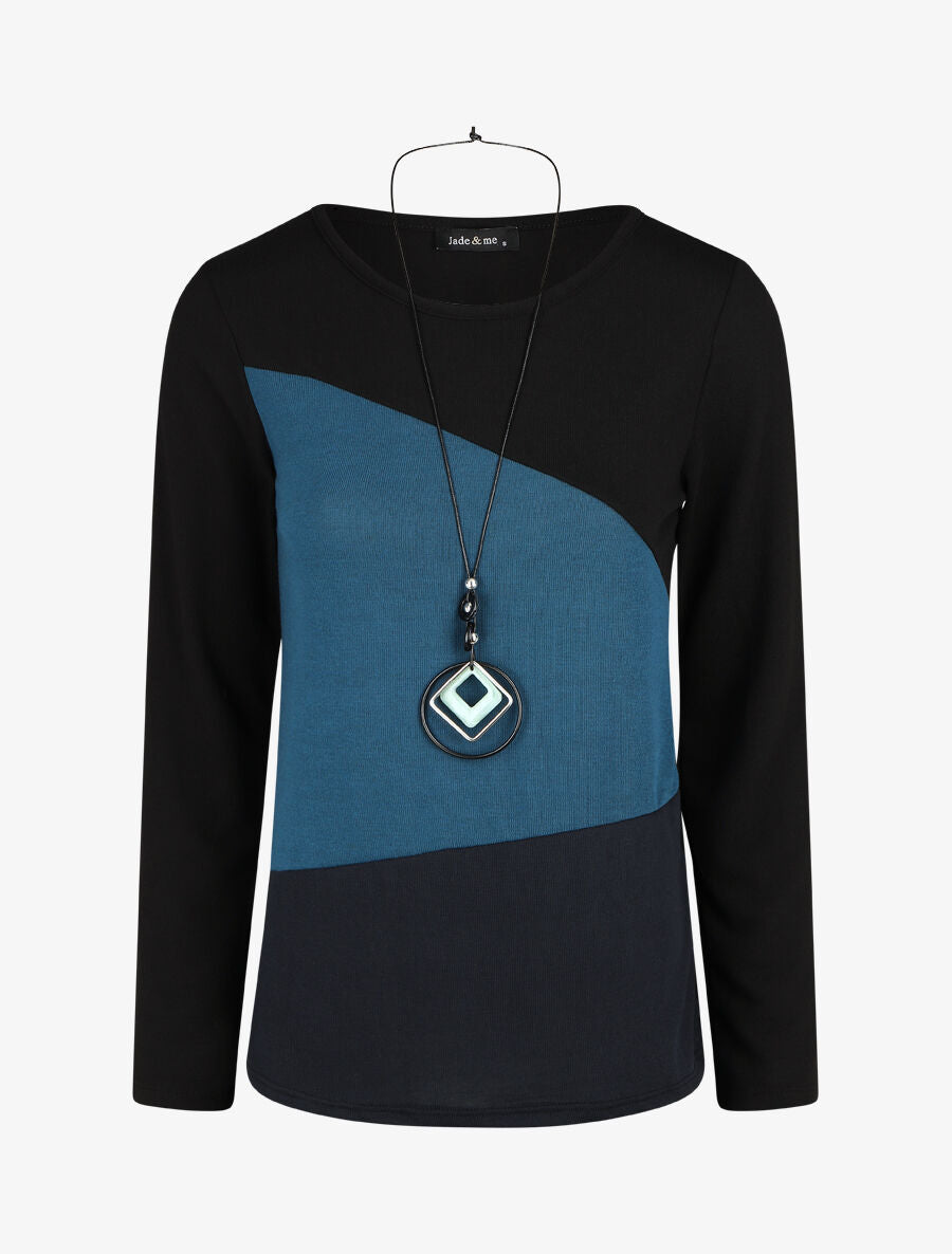 Pull fin graphique coupe droite - Bleu canard - 1