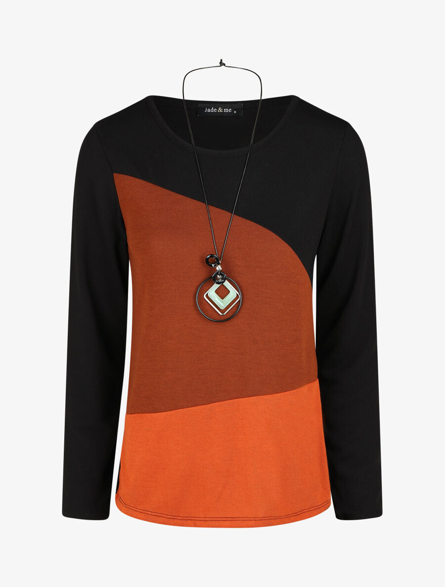 Pull fin graphique coupe droite - Marron - 1