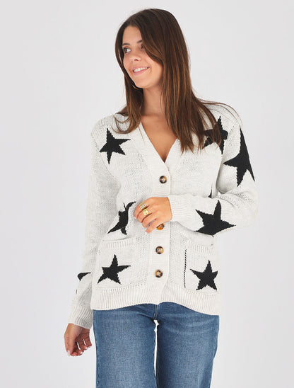 Gilet droit motif étoiles - Beige - 4
