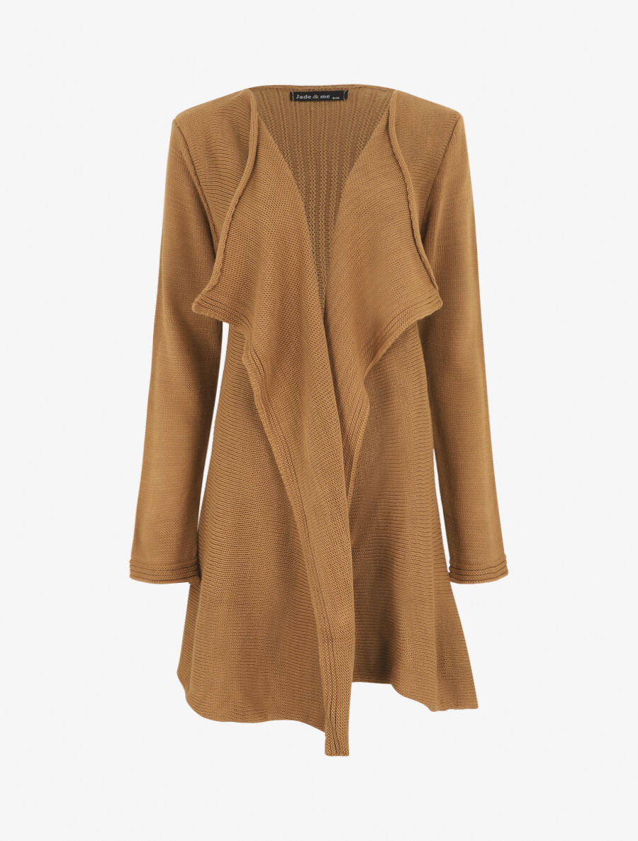 Gilet mi-long col cascade - Camel - 4