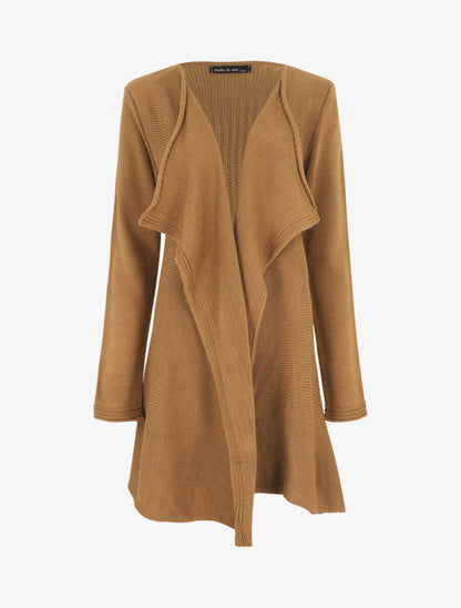 Gilet mi-long col cascade - Camel - 4