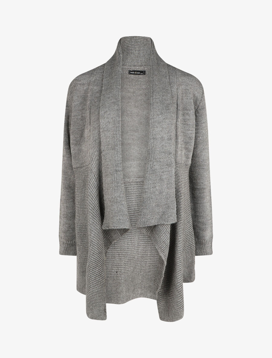 Gilet mi-long col châle - Gris - 1