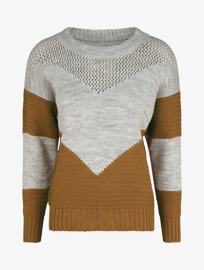 Pull droit à motif en V - Camel - 1