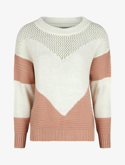 Pull droit à motif en V - Rose - 1