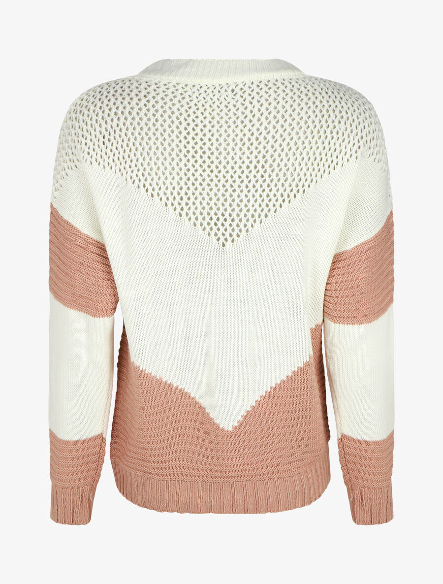 Pull droit à motif en V - Rose - 2
