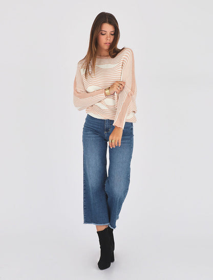 Pull ample à motif rayé fantaisie - Rose - 6