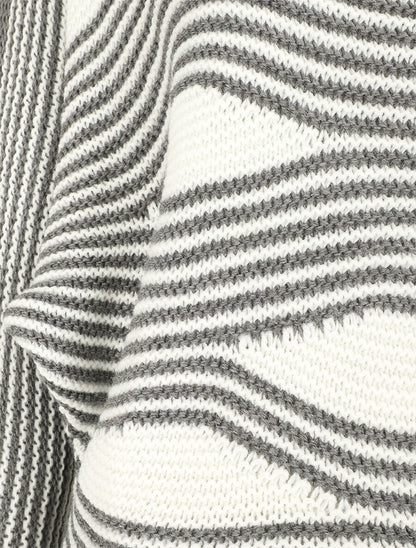 Pull ample à motif rayé fantaisie - Gris - 3