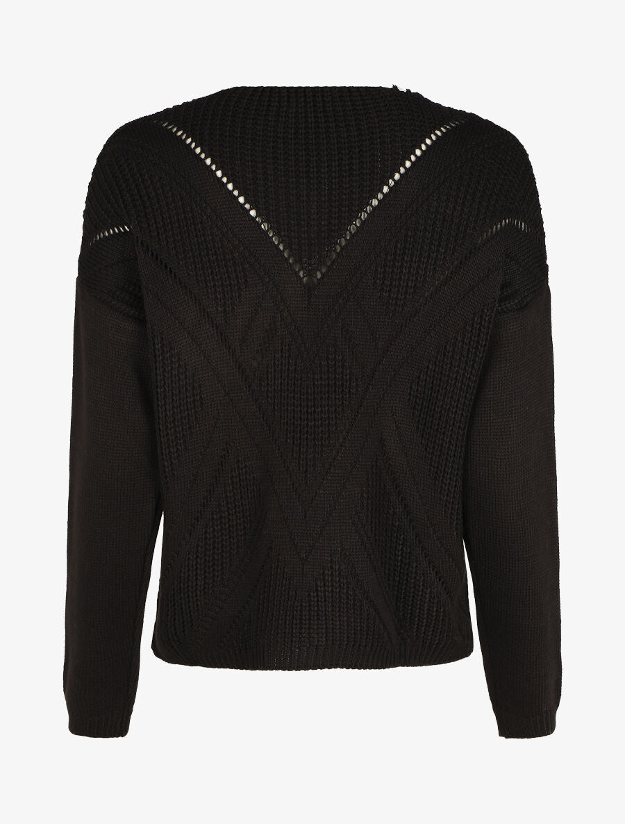 Pull droit col V uni - Noir - 2