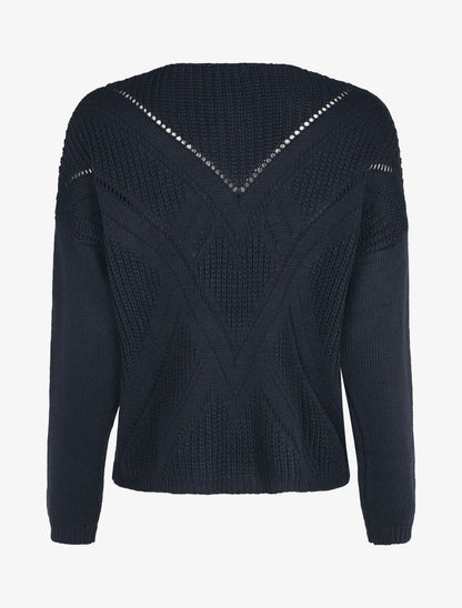 Pull droit col V uni - Marine - 2
