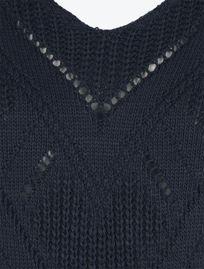 Pull droit col V uni - Marine - 3