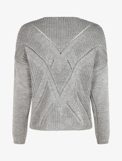 Pull droit col V uni - Gris - 2