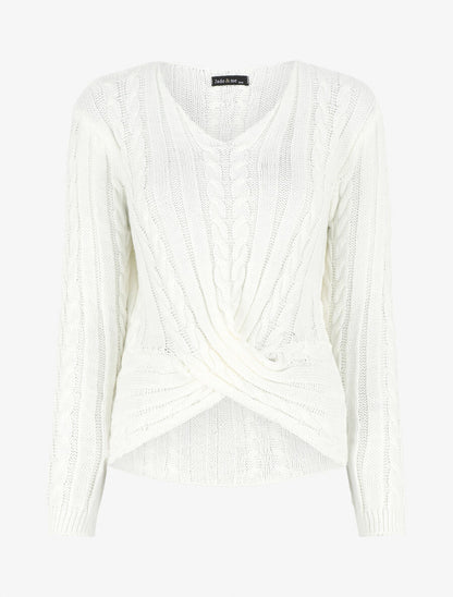 Pull droit torsadé en maille tressée - Blanc - 1