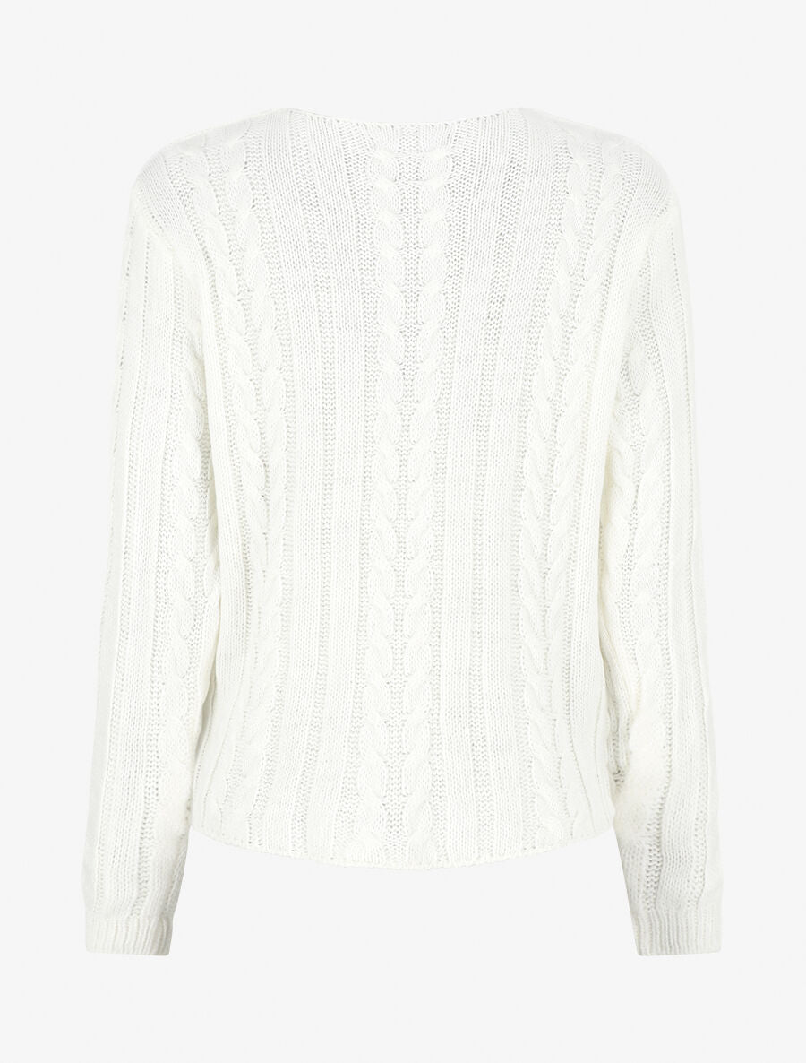 Pull droit torsadé en maille tressée - Blanc - 2