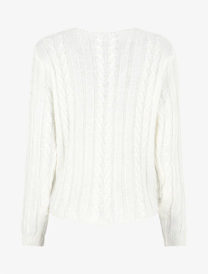 Pull droit torsadé en maille tressée - Blanc - 2