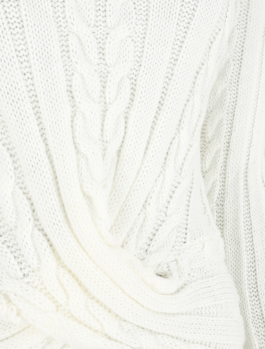 Pull droit torsadé en maille tressée - Blanc - 3