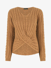 Pull droit torsadé en maille tressée - Camel - 4