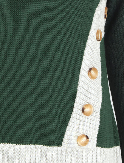 Robe pull col roulé à bouton - Vert foncé - 3