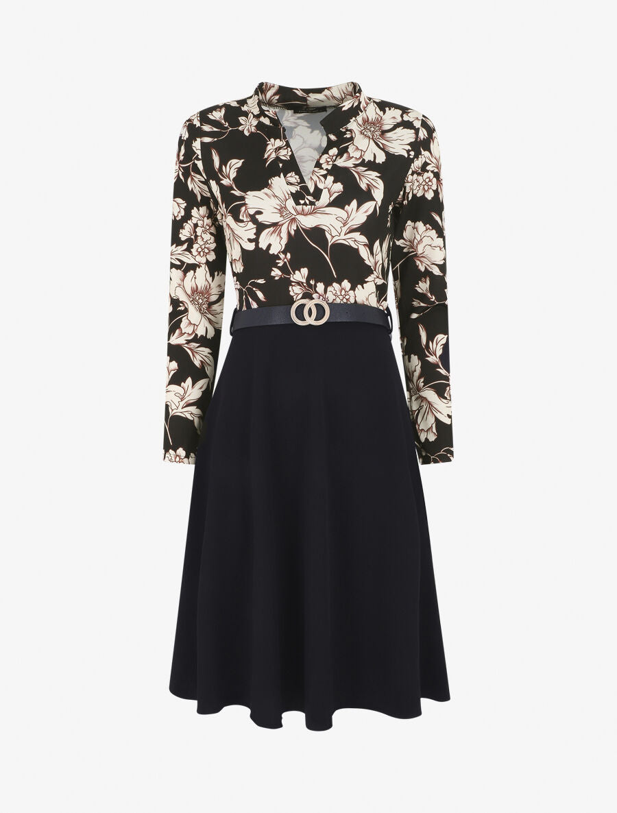 Robe bicolore imprimé fleurs - Noir - 4