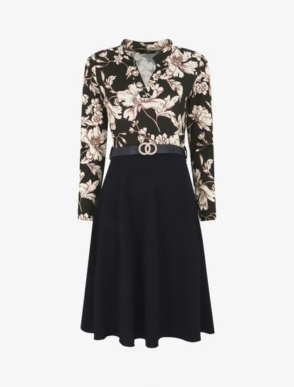 Robe bicolore imprimé fleurs - Noir - 4