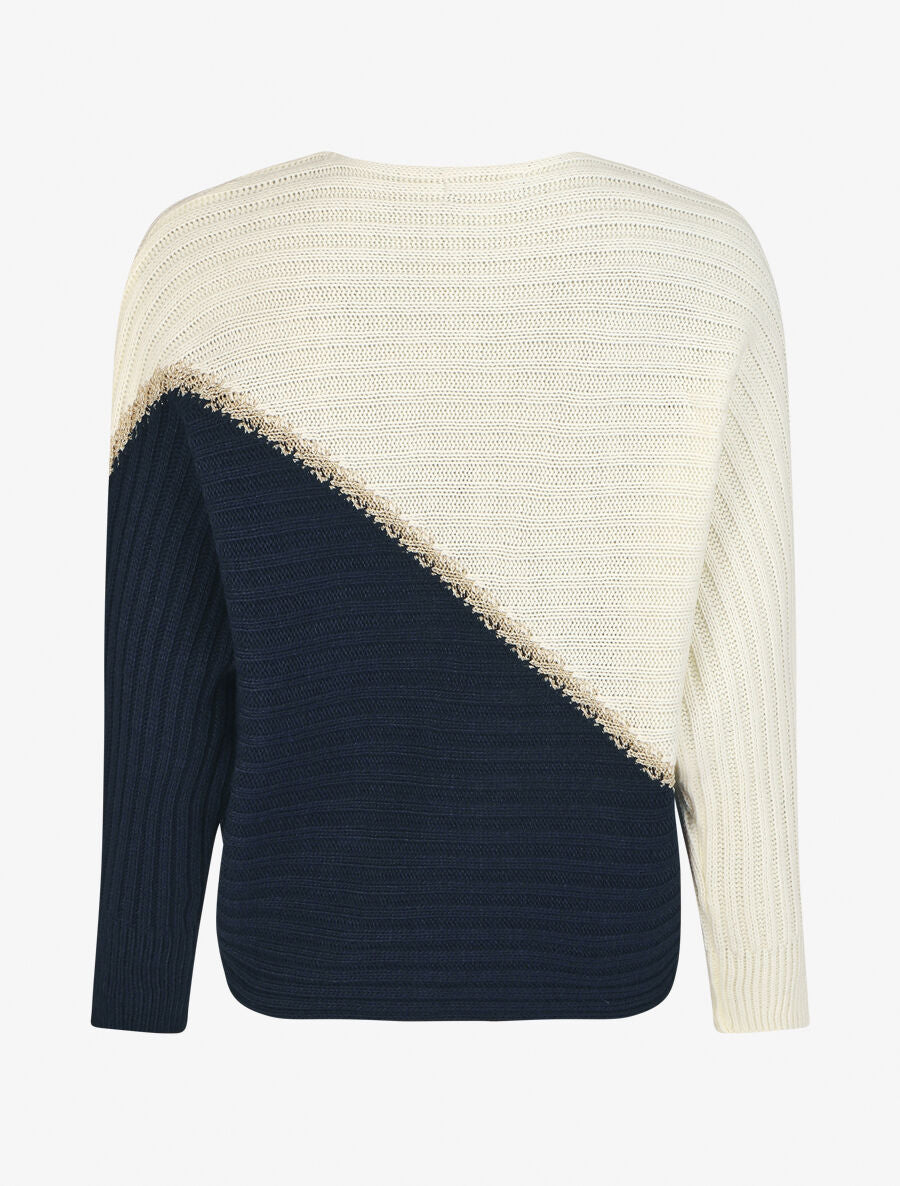 Pull loose manches chauve-souris - Blanc/marine - 2
