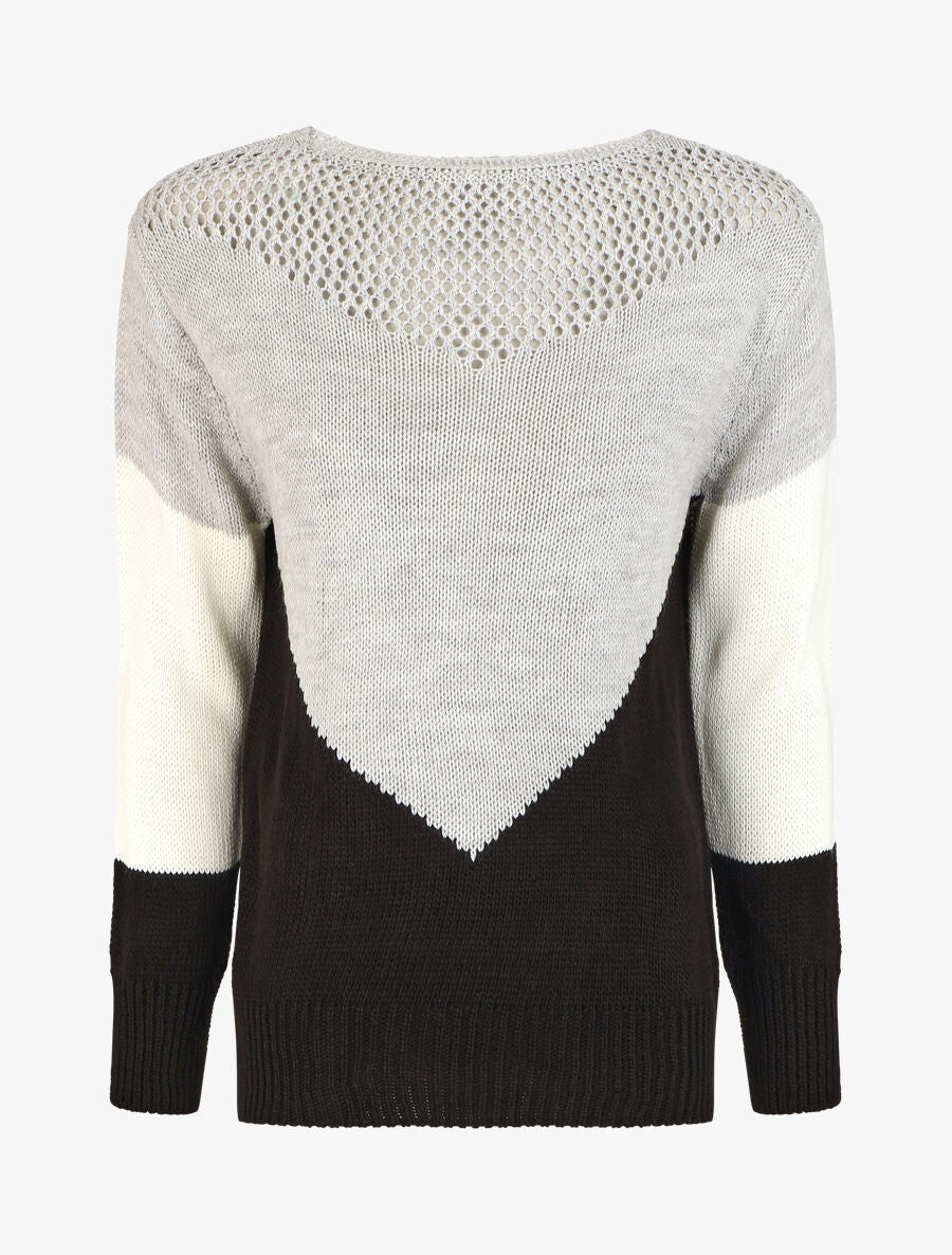 Pull droit à motif en V - Gris/noir - 1